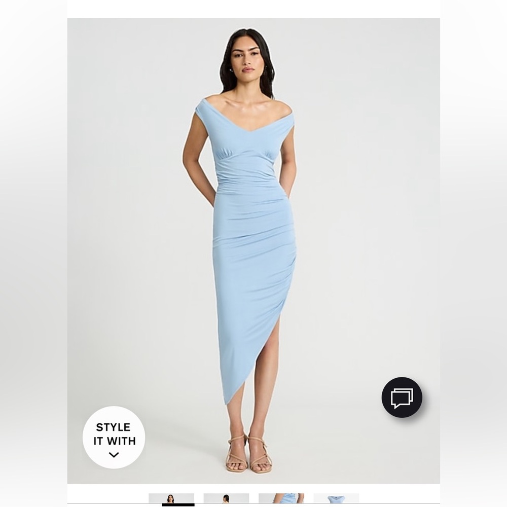 Express Blue Ruched One Shoulder Dress